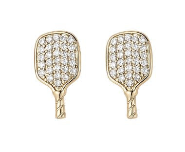 Pickleball Studs Gold/ Clear Jewelry - Earrings Mignonne Gavigan 