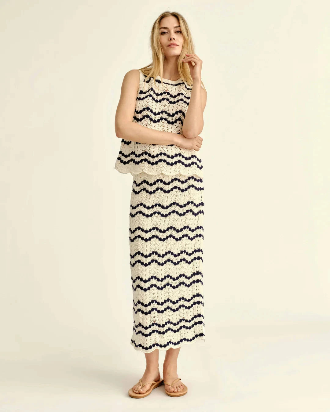 Northport Sweater Tank Beach Wave Stripe Natural Tops - Tanks Cartolina 