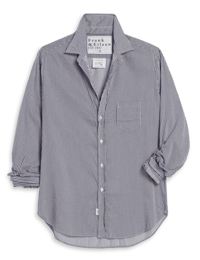 Eileen Relaxed Button-Up Shirt Navy/White/Silver Stripe Tops - Button Down Frank & Eileen 