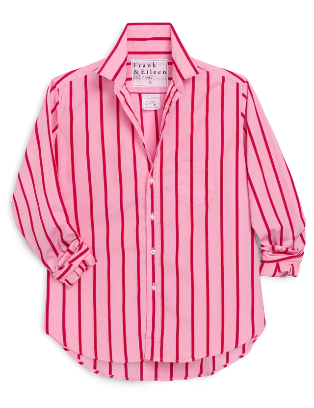 Silvio Untuckable Button Up Shirt Pink Red Stripe Tops - Button Down Frank & Eileen 