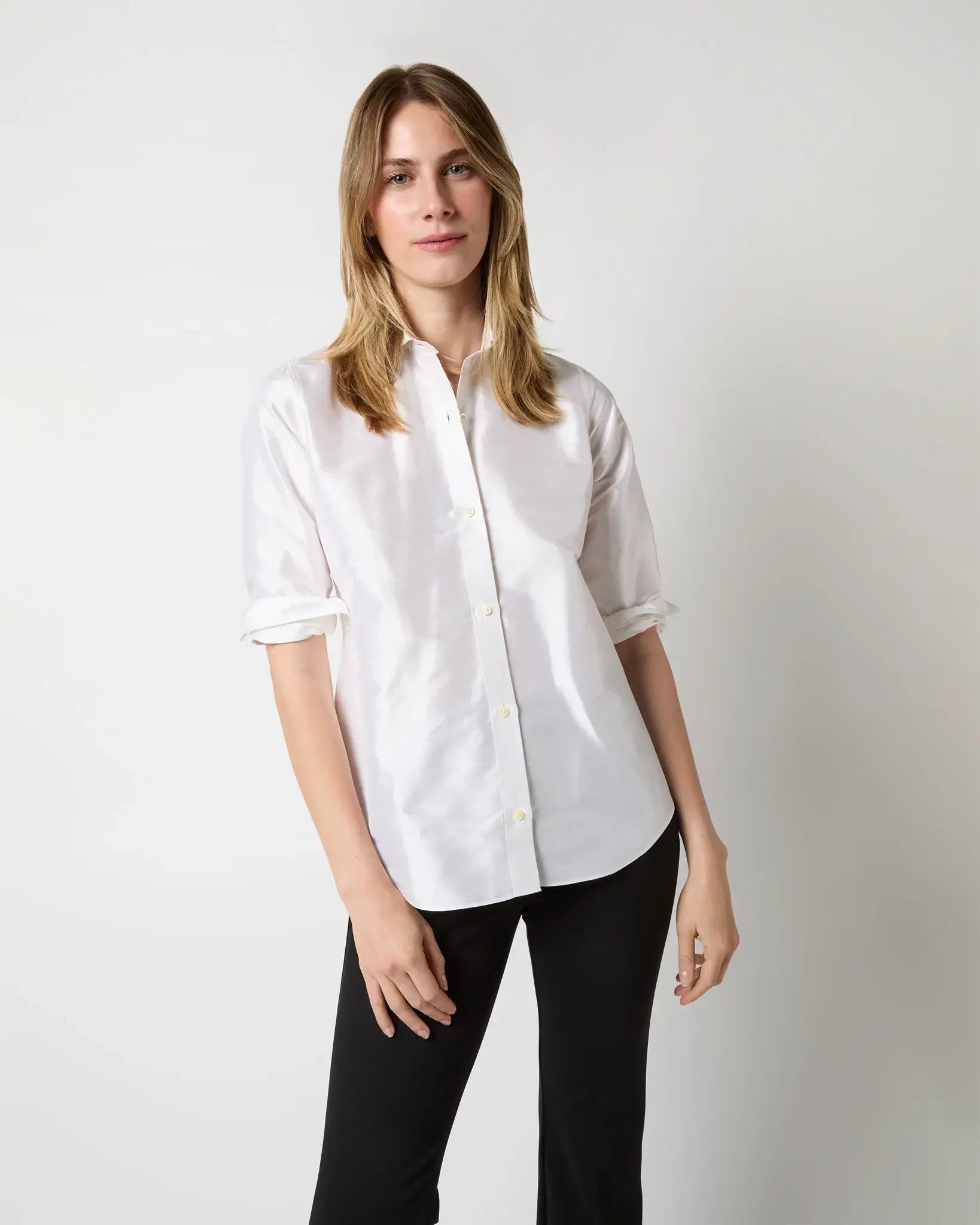 Elsie Shirt Ivory Silk Shantung Top - Blouses Ann Mashburn 