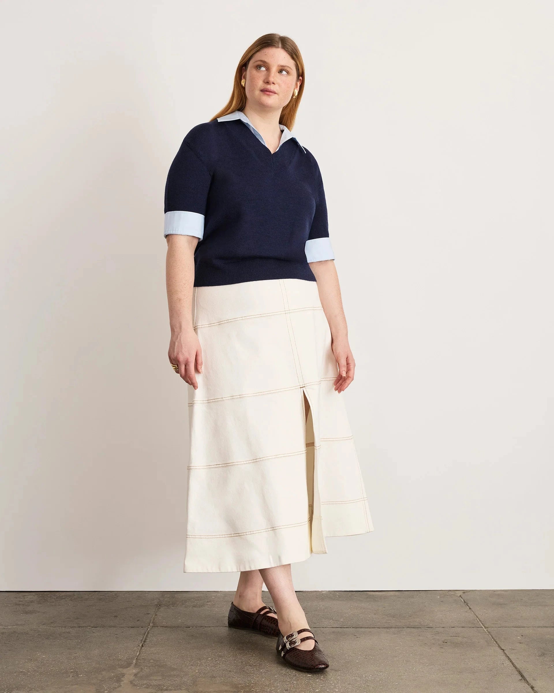 Esme Sweater Top Maritime Blue/Oxford Sweater - V-Neck Tanya Taylor 