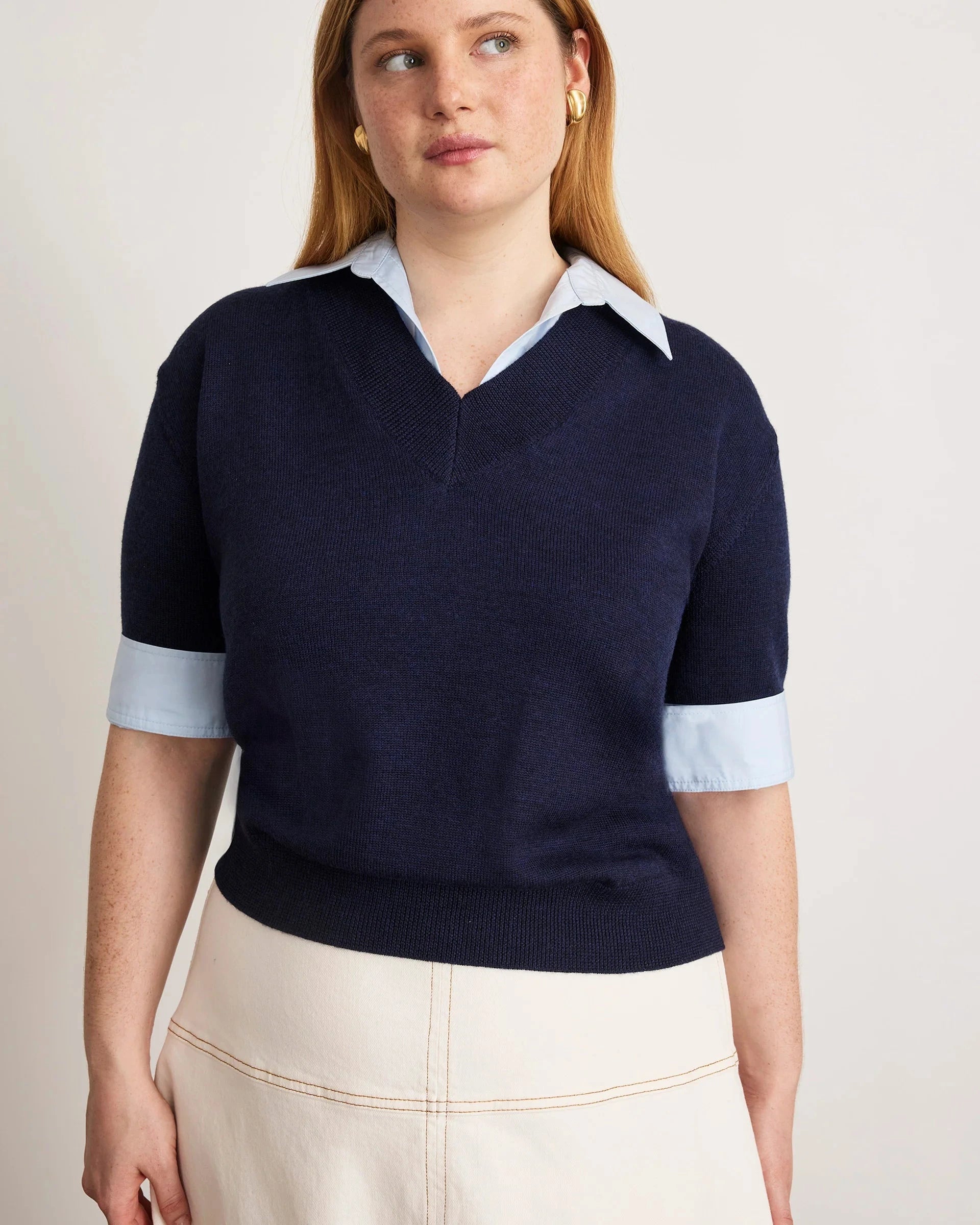Esme Sweater Top Maritime Blue/Oxford Sweater - V-Neck Tanya Taylor 