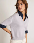 Esme Sweater Top Light Heather Gray/Maritime Blue Sweater - V-Neck Tanya Taylor 
