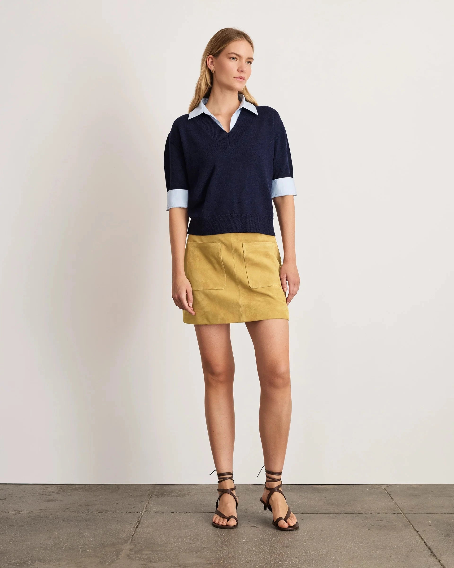 Esme Sweater Top Maritime Blue/Oxford Sweater - V-Neck Tanya Taylor 