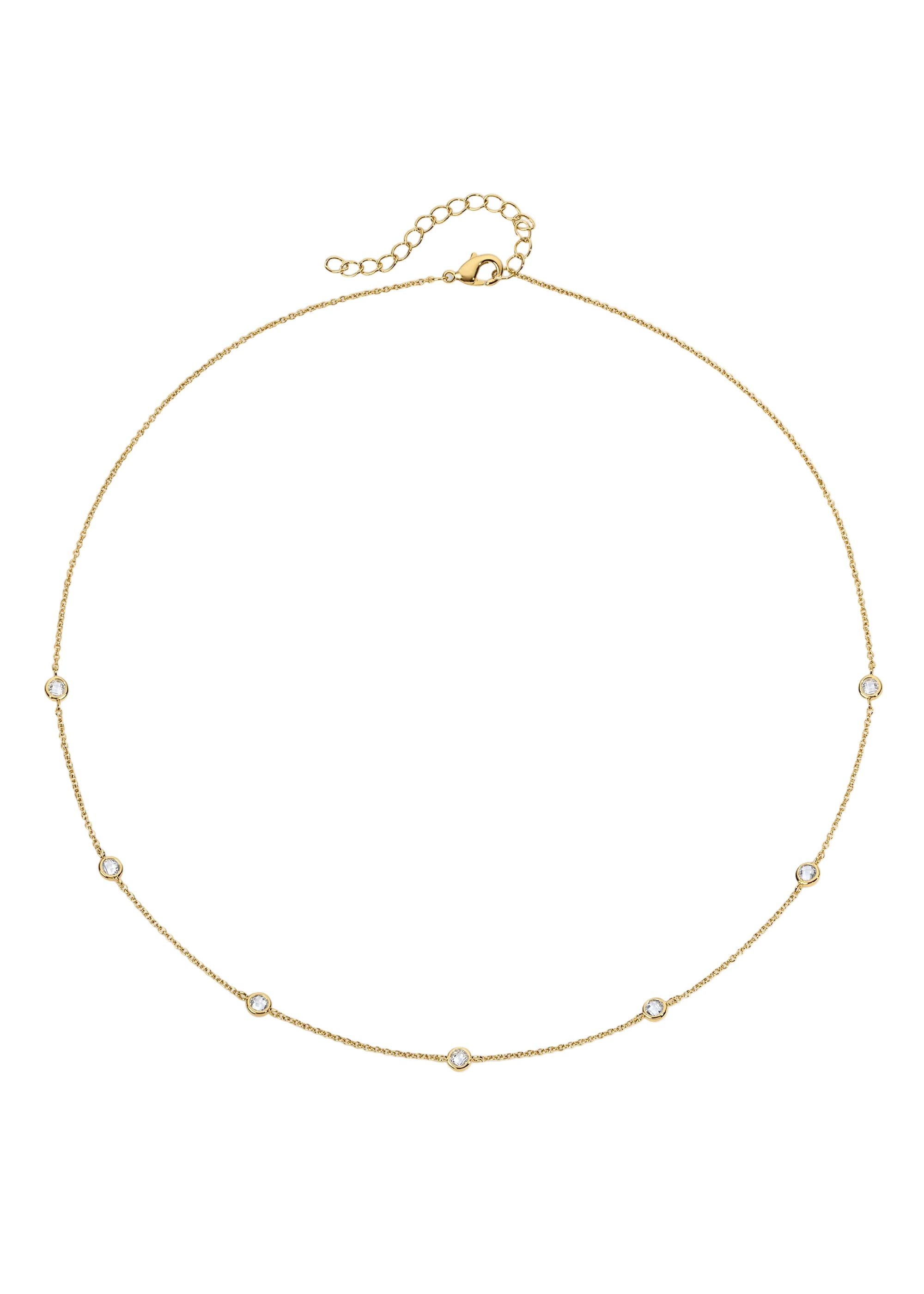 Gold necklace with small beads on a white background
