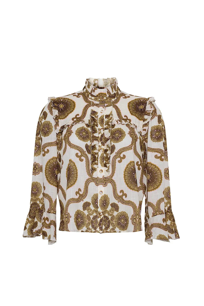 Elowen Top Olive Floral Tops - Blouses Cara Cara 