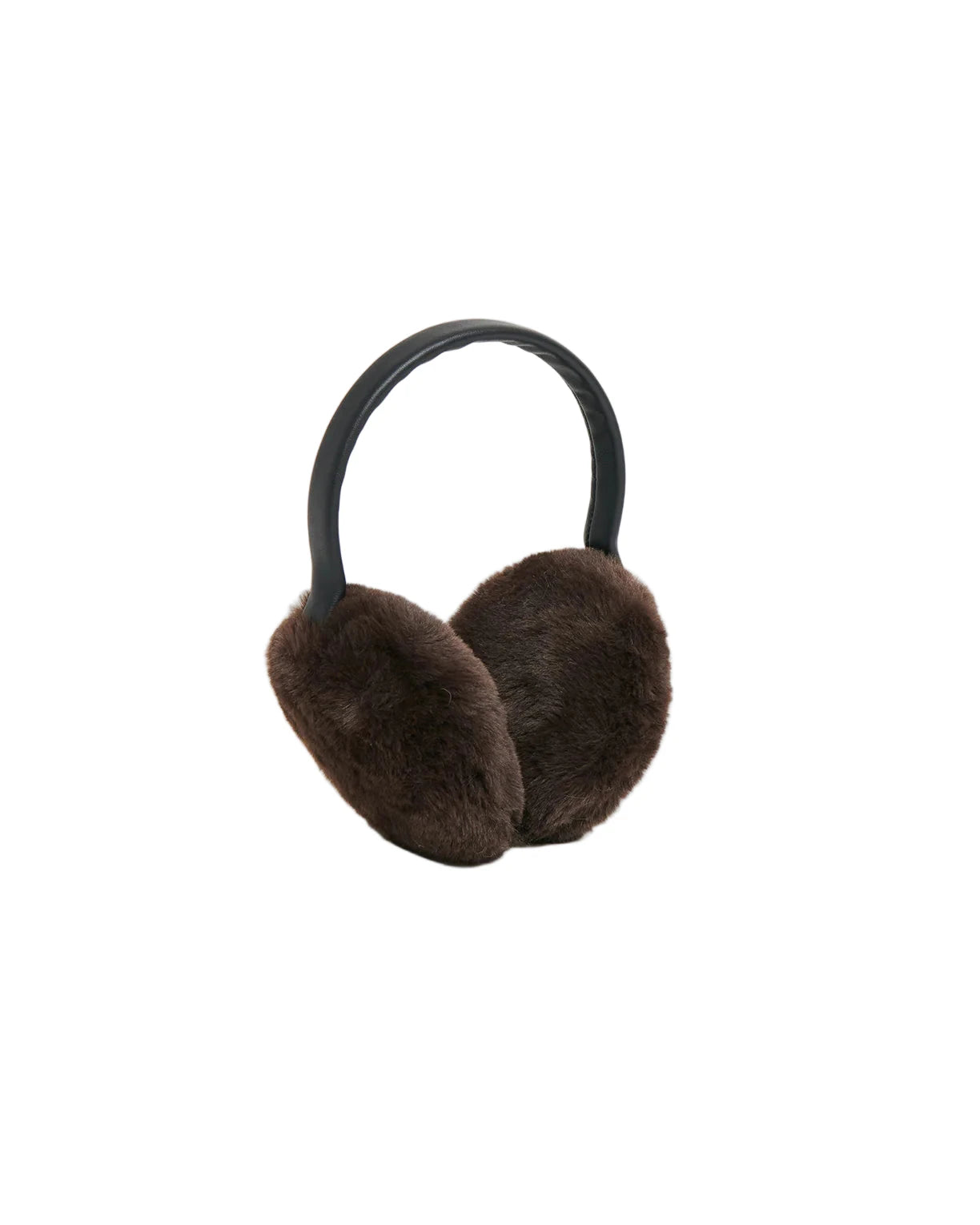 Brown fur ear muffs on a white background