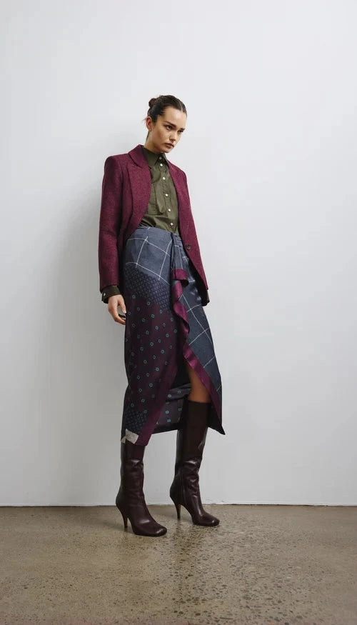 Front Ruffle Skirt Slate Patchwork Skirts - Midi Smythe 