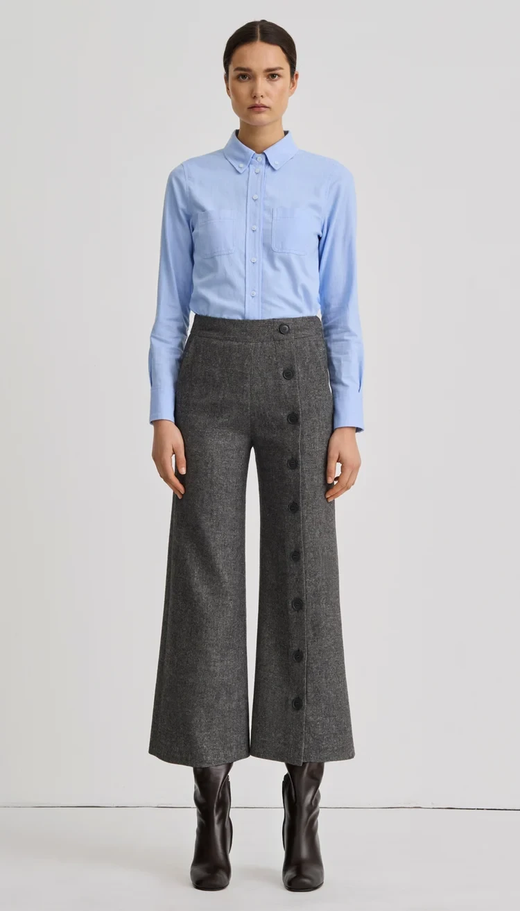 Button Front Culotte Pebble Grey Pants - Trousers Smythe 