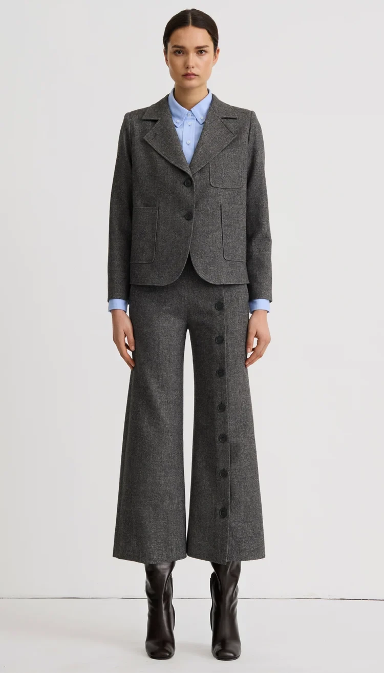 Button Front Culotte Pebble Grey Pants - Trousers Smythe 