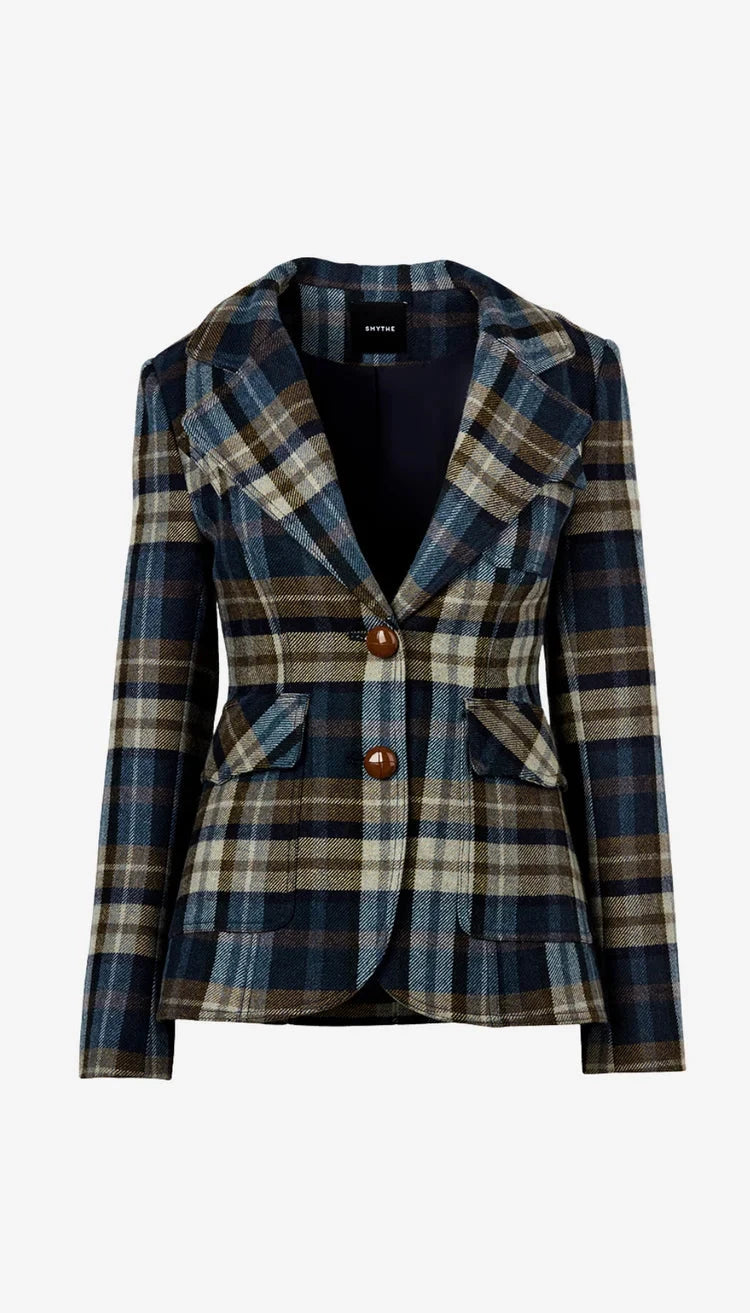 Two Button Patch Pocket Blazer Blue Plaid Jackets - Blazers Smythe 