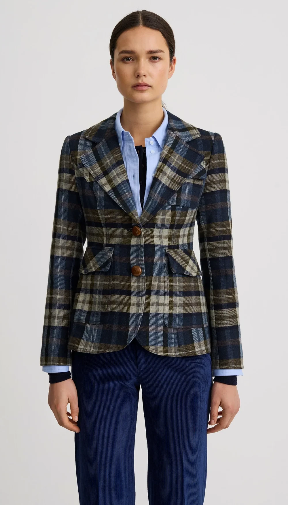 Two Button Patch Pocket Blazer Blue Plaid Jackets - Blazers Smythe 