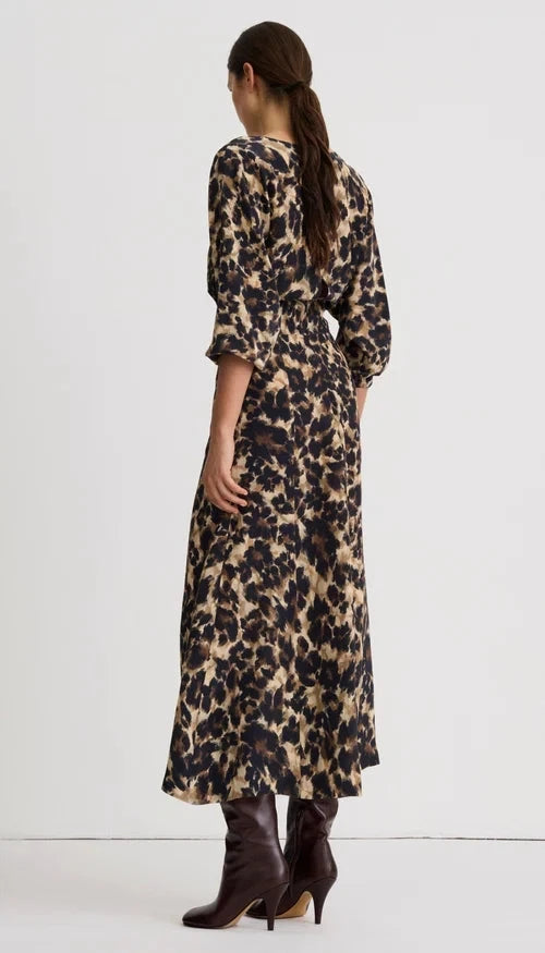 V-Neck Flounce Hem Dress Leopard Dresses - Midi Smythe 