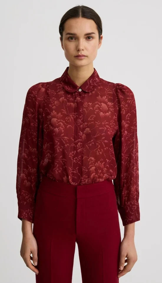 Peter Pan Collar Blouse Garnet Floral Tops - Blouses Smythe 