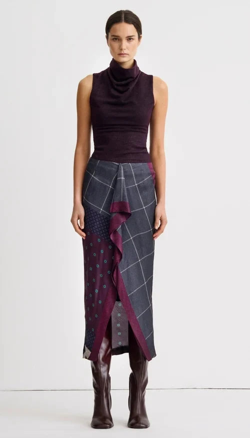 Front Ruffle Skirt Slate Patchwork Skirts - Midi Smythe 