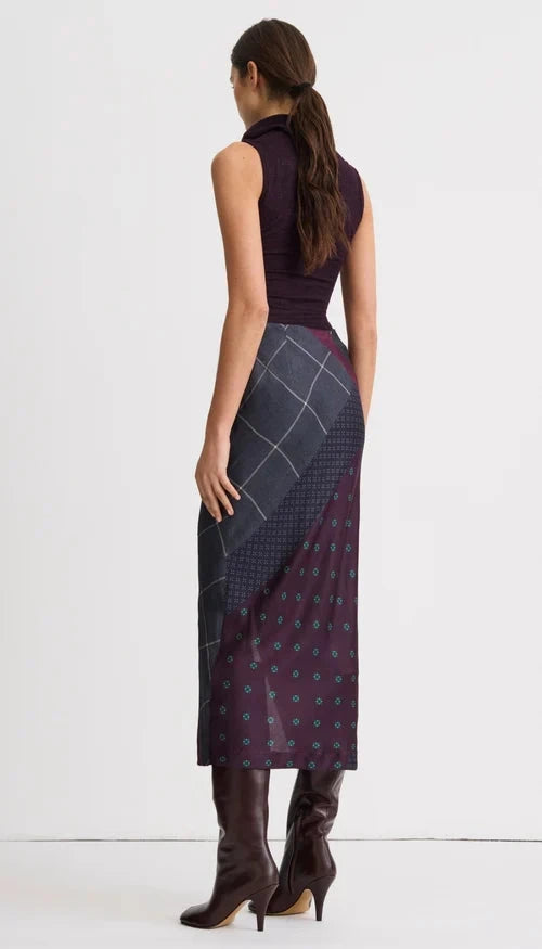 Front Ruffle Skirt Slate Patchwork Skirts - Midi Smythe 