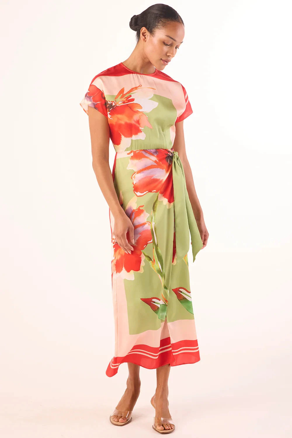 Devorah Dress Scarf Flora Satin Dresses - Midi Misa 