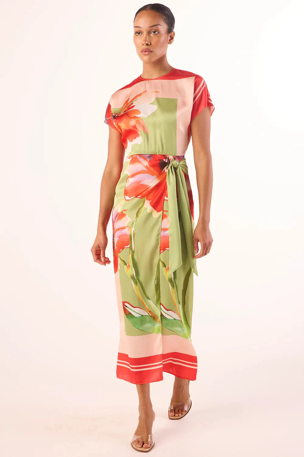 Devorah Dress Scarf Flora Satin Dresses - Midi Misa 