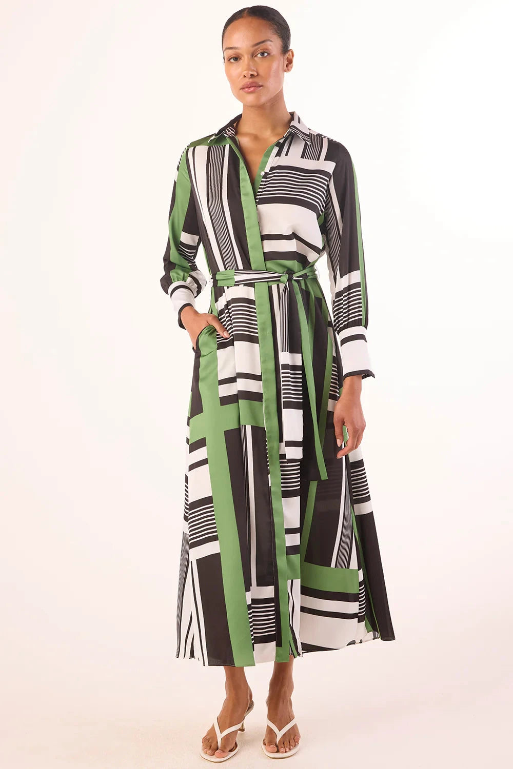 Hermina Dress Striped Geo Green Dresses - Midi Misa 