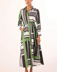 Hermina Dress Striped Geo Green Dresses - Midi Misa 