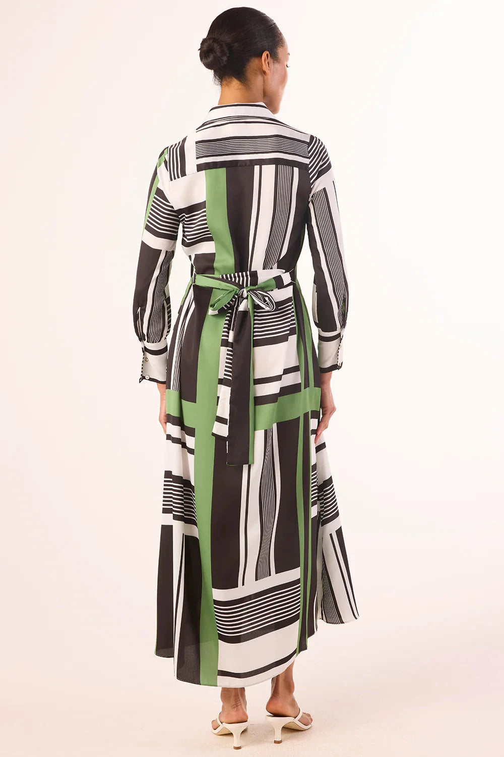 Hermina Dress Striped Geo Green Dresses - Midi Misa 