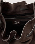 Firenze Bucket Bag Dark Brown Suede Hobo & Shoulder Rails 