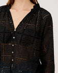 Francine Top Grid Embroidery Black Tops - Blouses Rails 