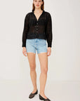 Francine Top Grid Embroidery Black Tops - Blouses Rails 