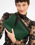 Flat Clutch with Tabs Hair-On Bottle Green Clutch Clare V. 