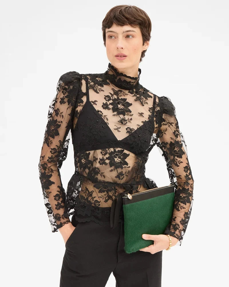 Flat Clutch with Tabs Hair-On Bottle Green Clutch Clare V. 