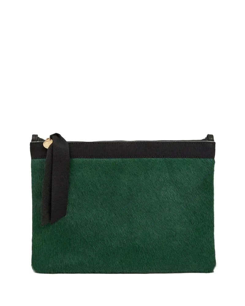 Flat Clutch with Tabs Hair-On Bottle Green Clutch Clare V. 