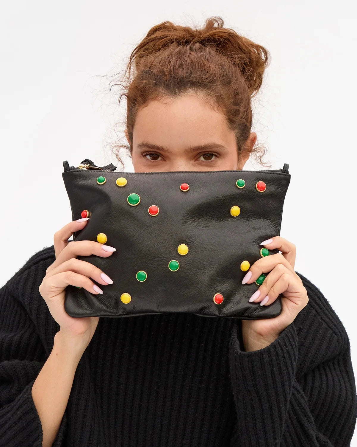 Flat Clutch Paraffine Bonbon Studs Black Clutch Clare V. 