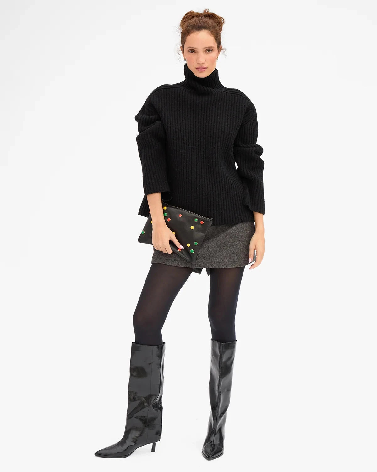 Flat Clutch Paraffine Bonbon Studs Black Clutch Clare V. 