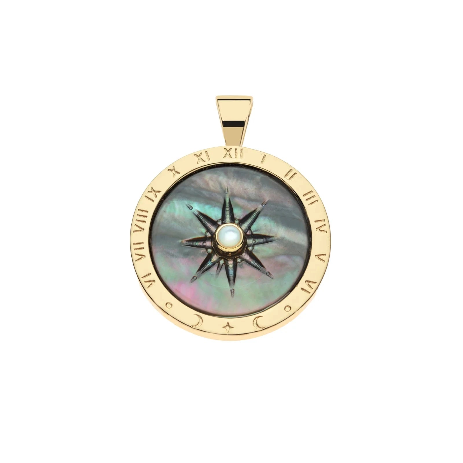 Forever Sundial Carved Black Mother Of Pearl Pendant 16-18" Classic Rolo Necklaces Jane Win 