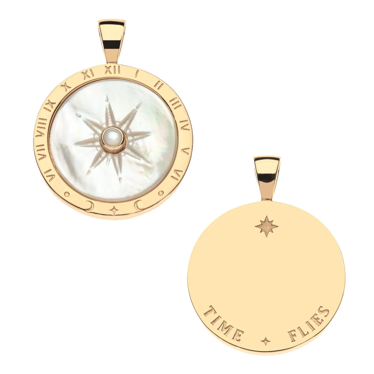 Forever Sundial Carved Mother of Pearl Pendant 16-18" Classic Rolo Necklaces Jane Win 