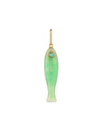 Green fish-shaped pendant with a gold chain on a white background