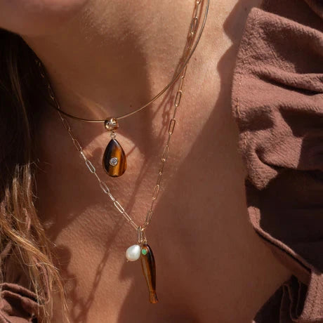Fortuna Tiger's Eye Fish Charm Necklaces Thatch 