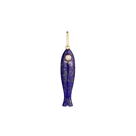 Decorative fish-shaped object with a gold accent on a white background