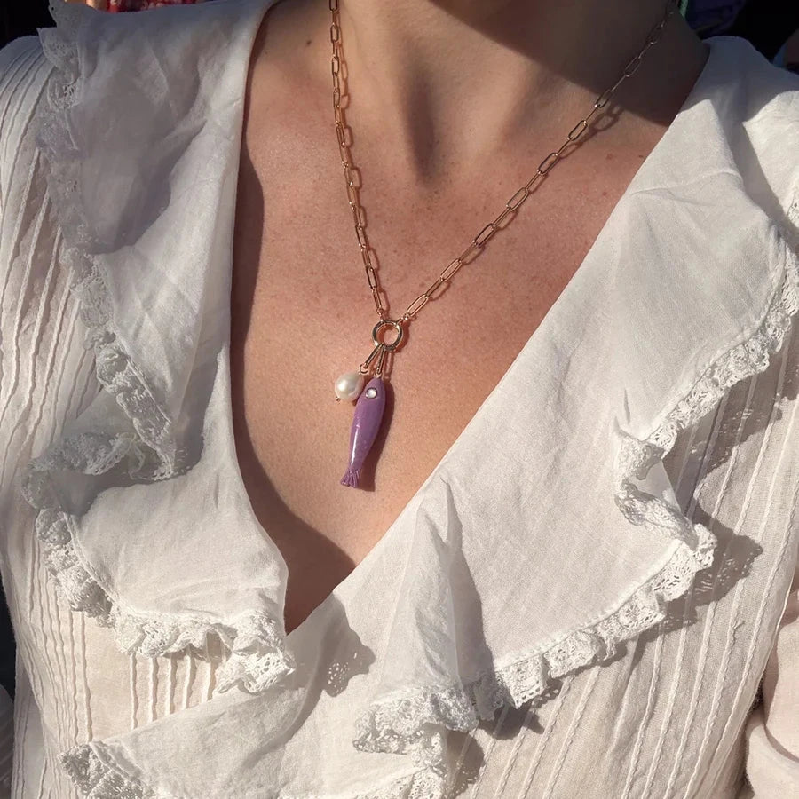 Fortuna Fish Charm Purple Mica Necklace Charm Thatch 