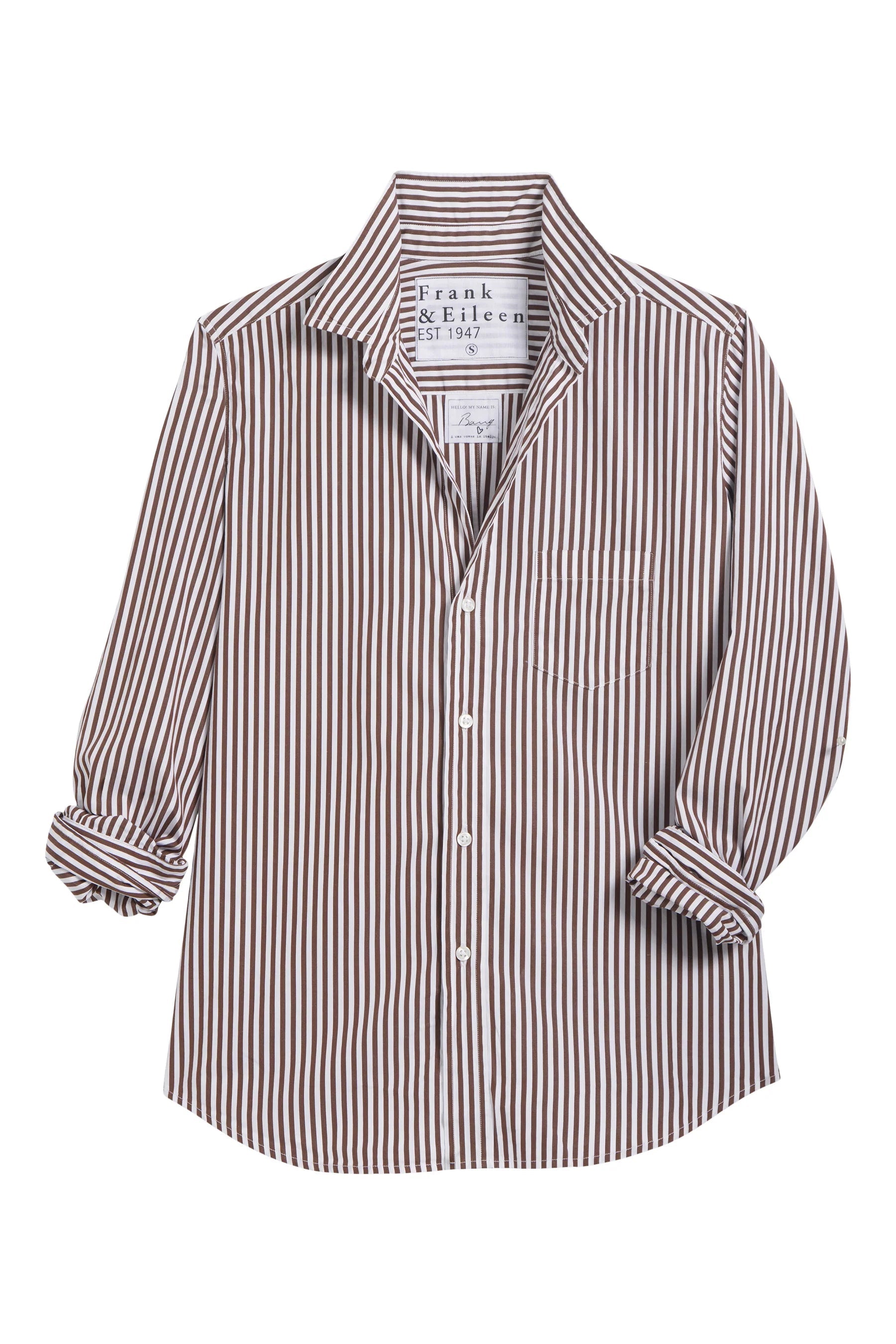 Barry Tailored Button Up Brown Stripe Tops - Button Down Frank & Eileen 