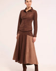 Theda Top Faux Suede Brown Tops - Button Down Misa 