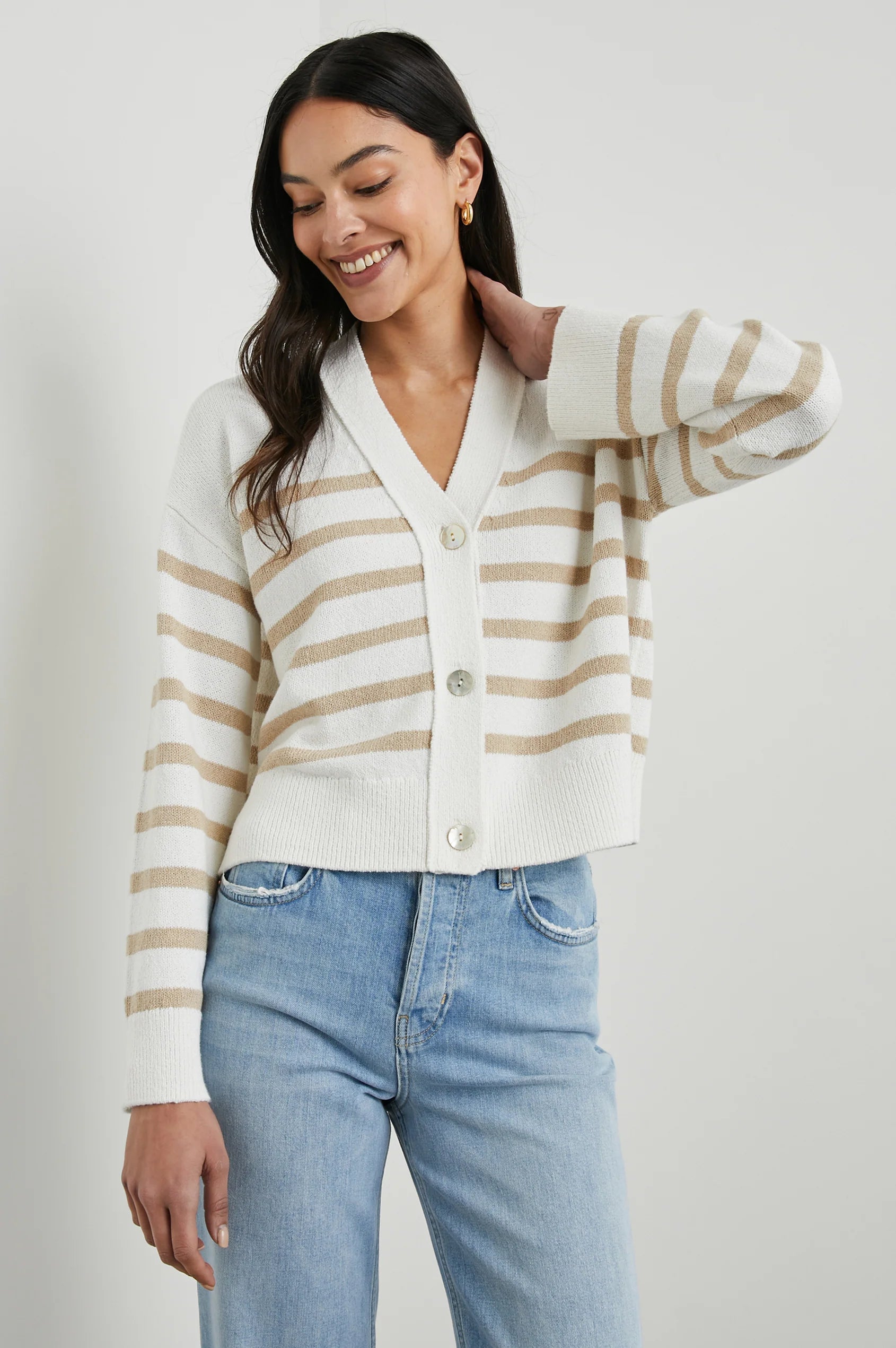 Geneva Sand Stripe Sweater - Cardigans Rails 