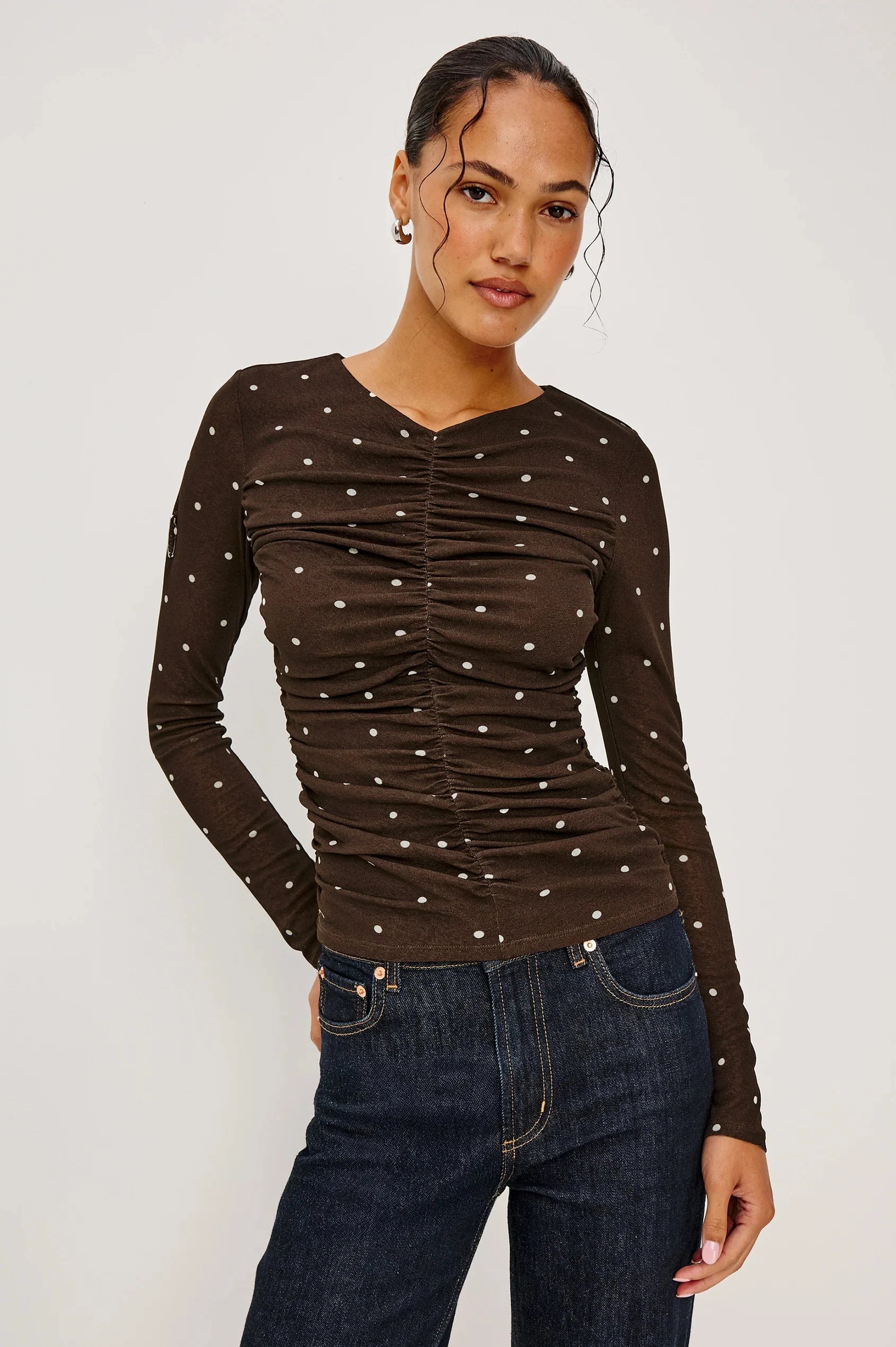 Georgina Top Cocoa Polka Dots Tops - Blouses Rails 