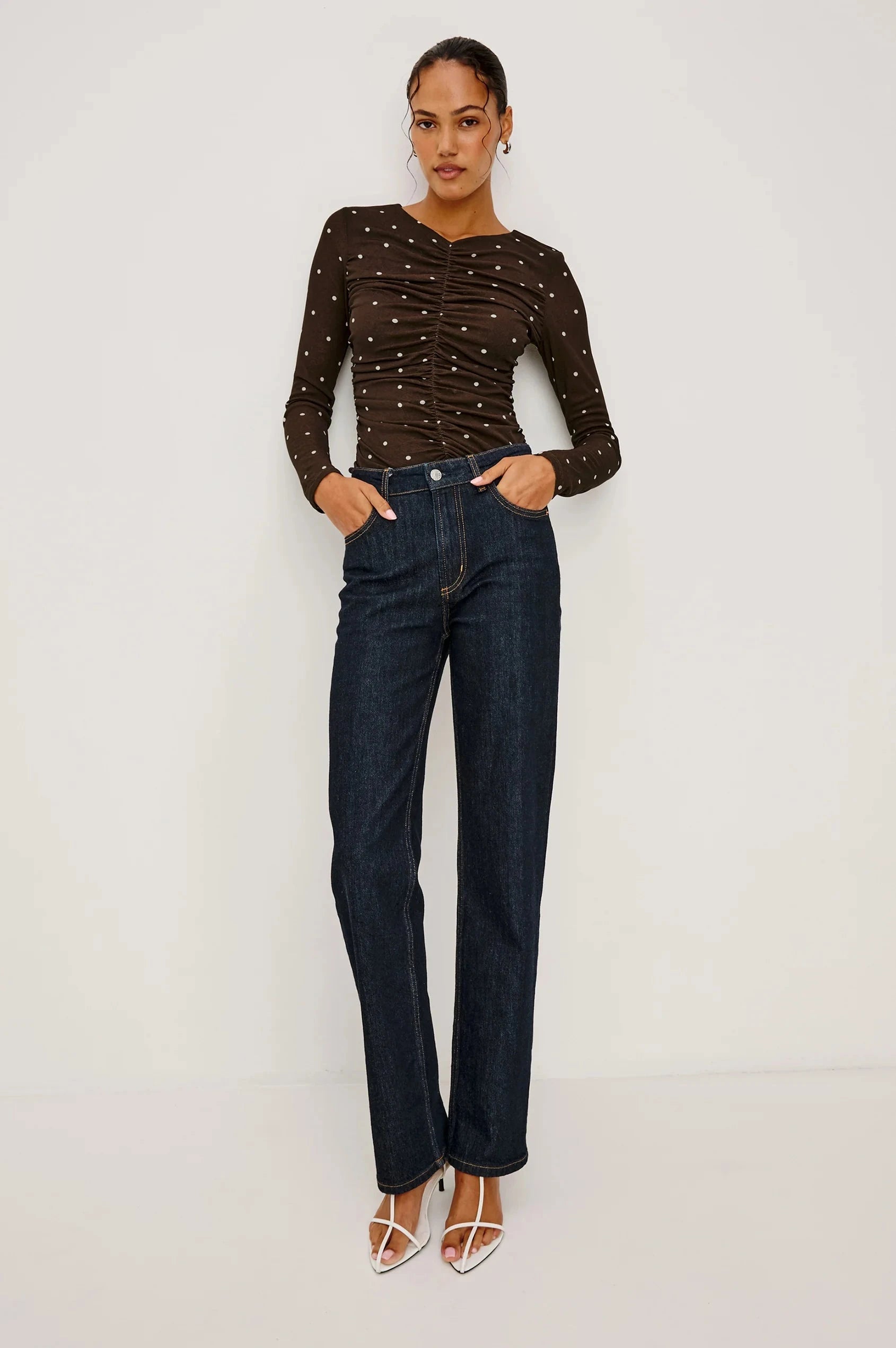 Georgina Top Cocoa Polka Dots Tops - Blouses Rails 