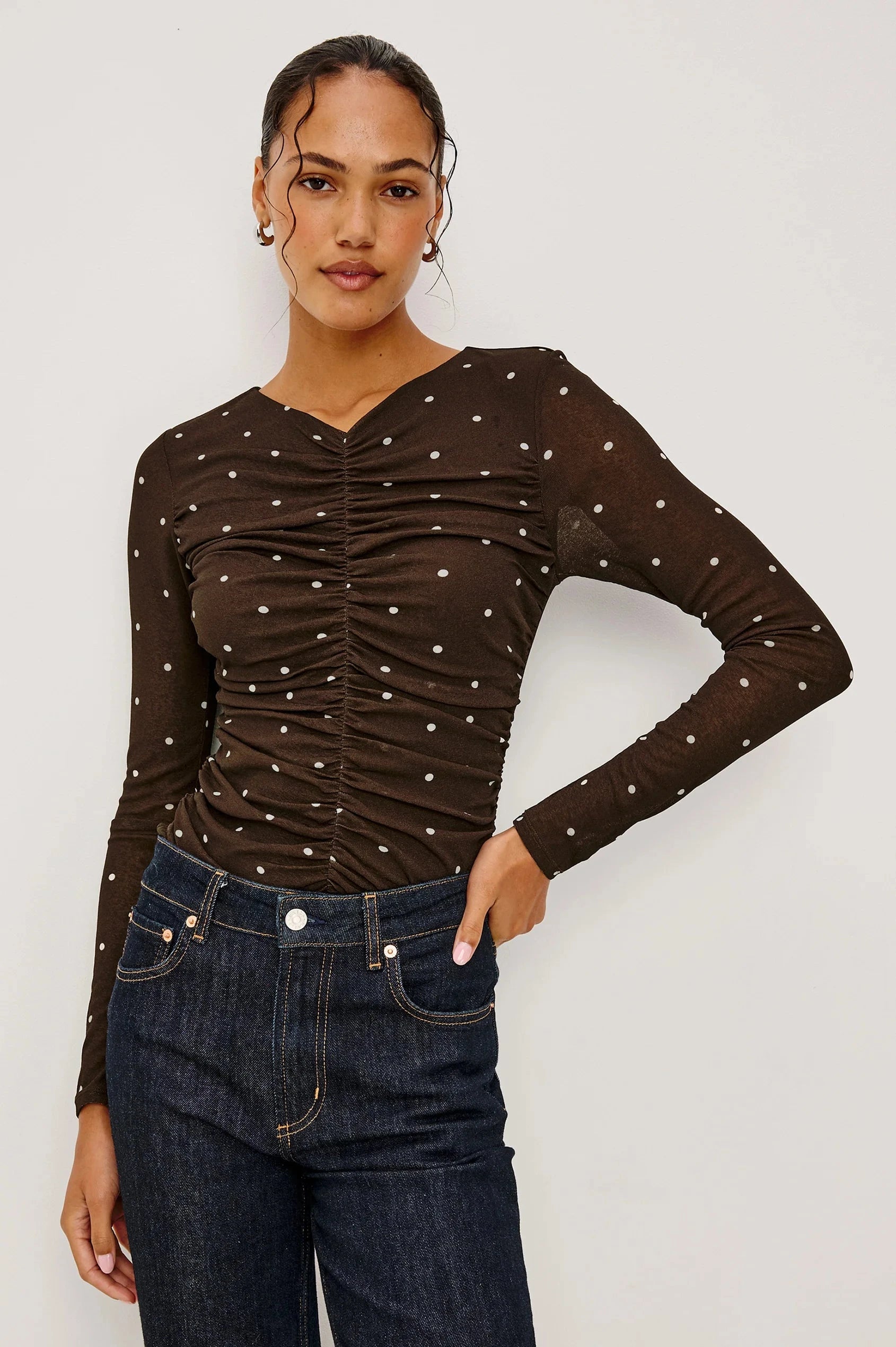 Georgina Top Cocoa Polka Dots Tops - Blouses Rails 