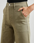 Getty Crop Utility Washed Olive Denim - Flare & Wide Leg Rails 