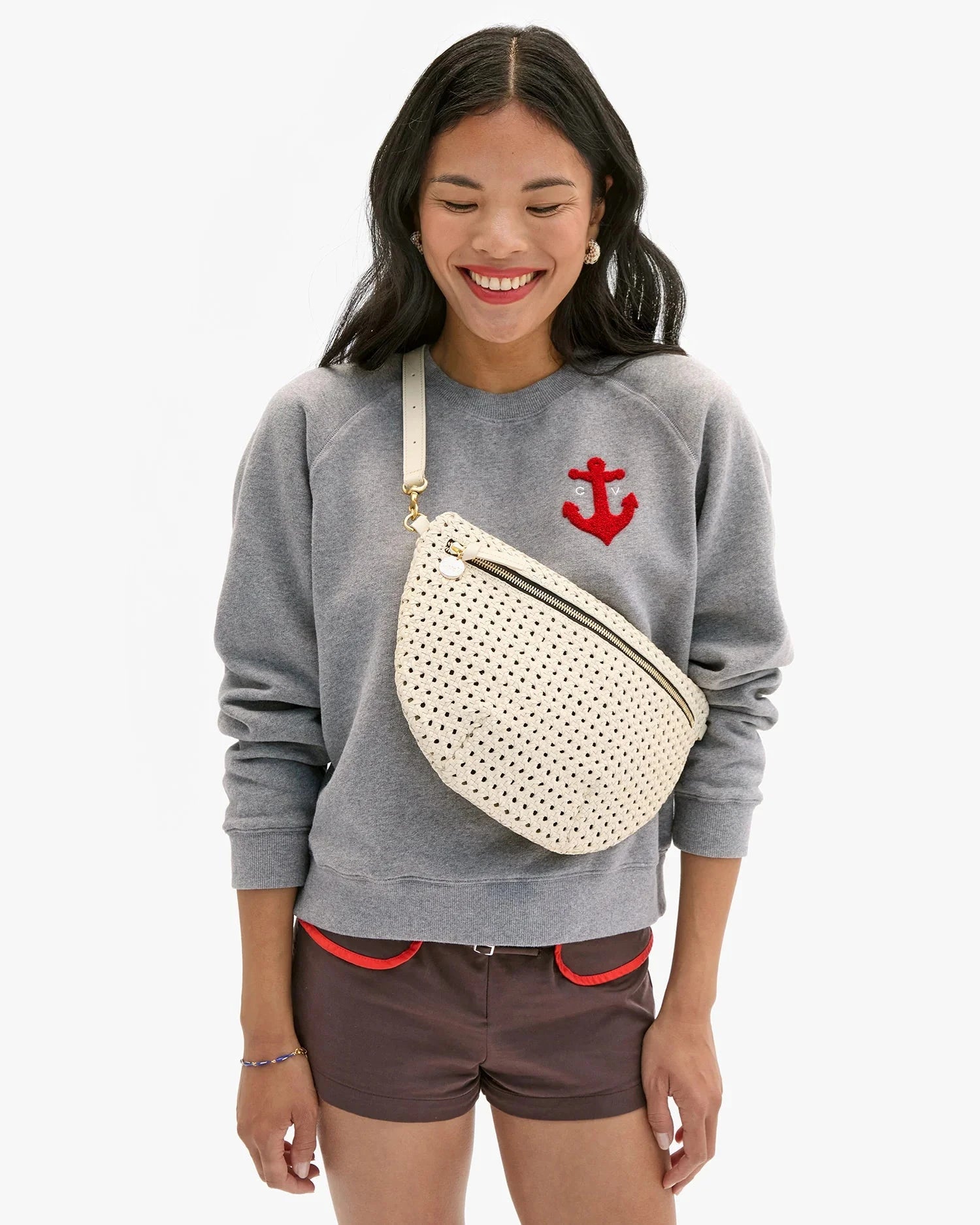 Le Court Sweatshirt Petit Chenile Anchor Grey Tops - Sweatshirts Clare V. 