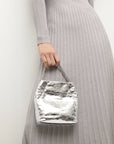 Small Metallic Slouch Shoulder Bag Silver