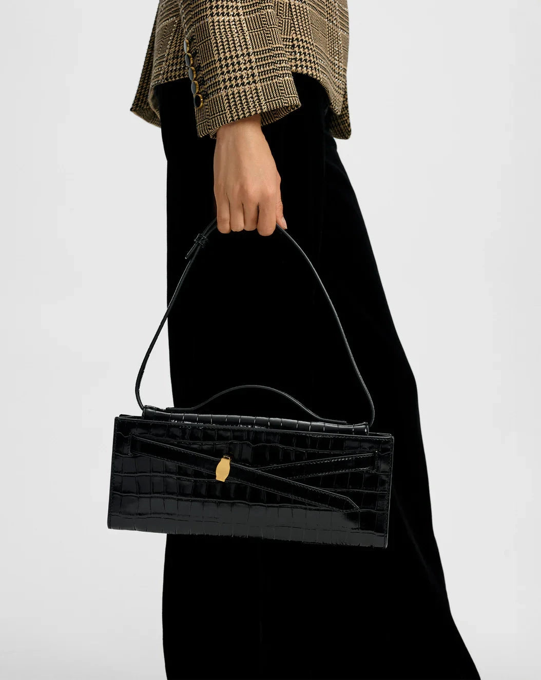 Dash Clutch Black Croc Embossed Clutch Veronica Beard 